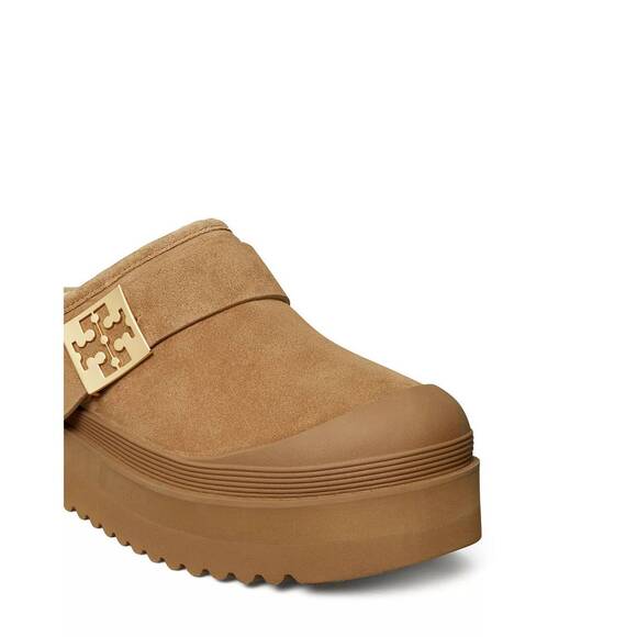 NEW TORY BURCH women's mellow shearling platform clogs in chestnut - Picture 6 of 6